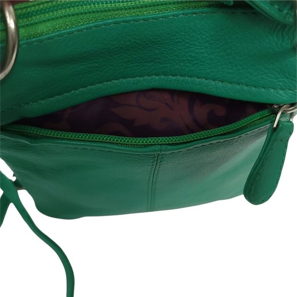 Bacci Crossbody Purse Handbag Adjustable Strap 5 Pocket Card Leather Green - Picture 6 of 9